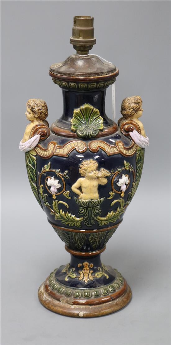 A Majolica lamp height 36cm